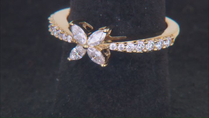 Moissanite 14K Yellow Gold Over Silver Flower Design Ring .60ctw DEW. Video Thumbnail