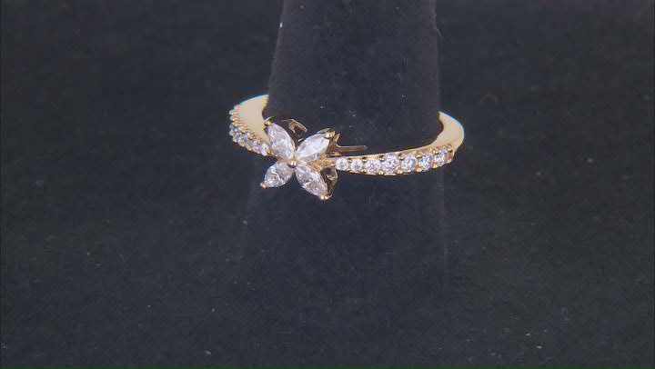 Moissanite 14K Yellow Gold Over Silver Flower Design Ring .60ctw DEW. Video Thumbnail