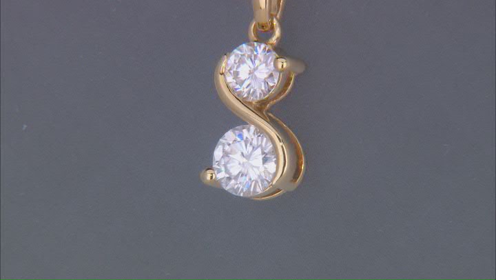 Moissanite 14k Yellow Gold Over Silver Two Stone Pendant .93ctw DEW Video Thumbnail