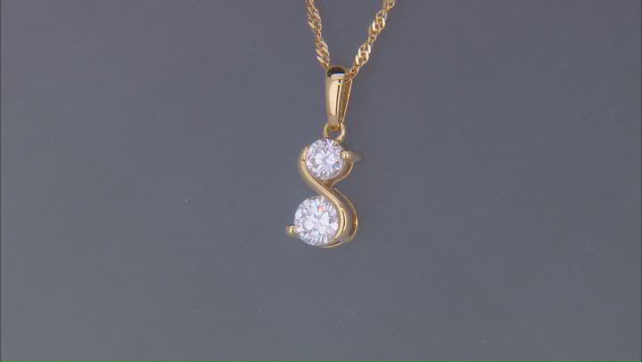 Moissanite 14k Yellow Gold Over Silver Two Stone Pendant .93ctw DEW Video Thumbnail