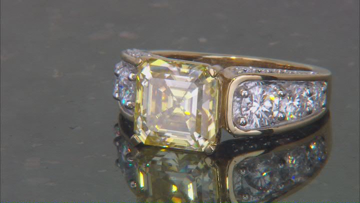 Yellow And Colorless Moissanite 14k Yellow Gold Over Silver Ring 6.32ctw DEW Video Thumbnail