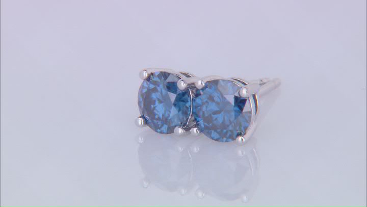 Navy Blue Moissanite Platineve Stud Earrings 1.00ctw DEW. Video Thumbnail