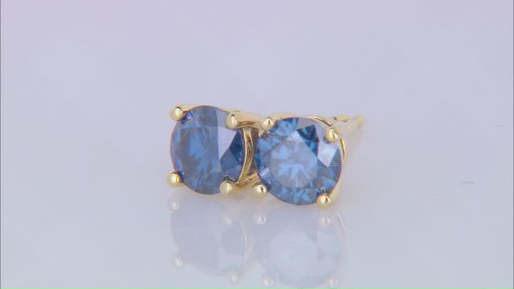 Navy Blue Moissanite 14k Yellow Gold Over Silver Stud Earrings 1.00ctw DEW. Video Thumbnail