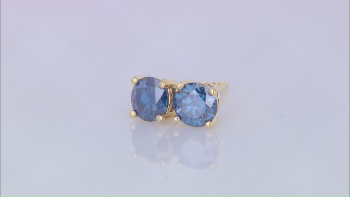 Navy Blue Moissanite 14k Yellow Gold Over Silver Stud Earrings 1.00ctw DEW. Video Thumbnail