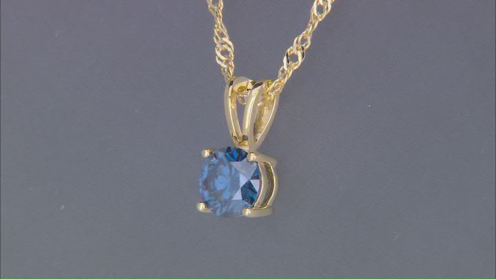 Navy Blue Moissanite 14k Yellow Gold Over Silver Solitaire Pendant 1.00ct DEW. Video Thumbnail