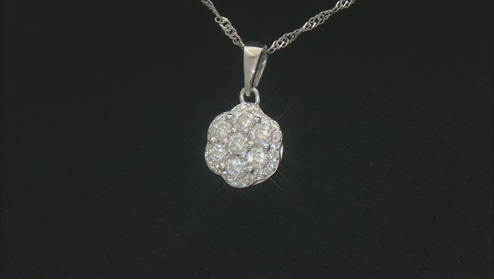 Moissanite Platineve Cluster Pendant With 18" Singapore Chain 1.18ctw DEW Video Thumbnail