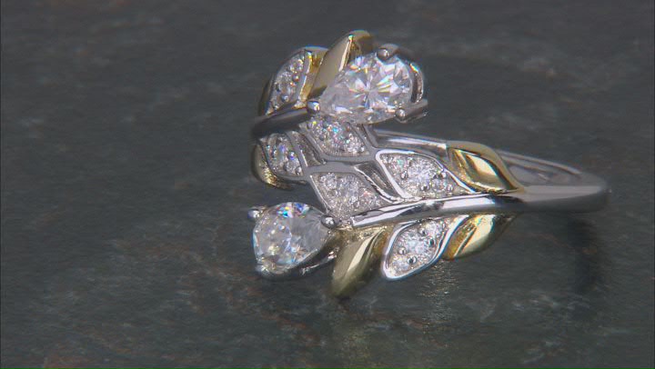 Moissanite Platineve And 14k Yellow Gold Over Platineve Silver Bypass Ring 1.10ctw DEW Video Thumbnail