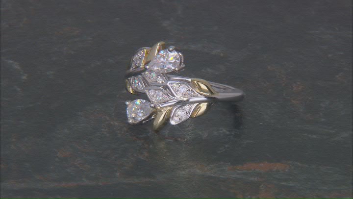 Moissanite Platineve And 14k Yellow Gold Over Platineve Silver Bypass Ring 1.10ctw DEW Video Thumbnail