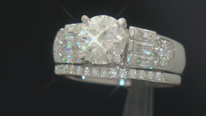 Moissanite Platineve Ring With Matching Band 2.66ctw DEW Video Thumbnail