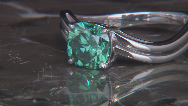 Green Moissanite Platineve Solitaire Ring 1.70ctw DEW Video Thumbnail