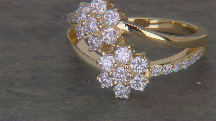 Moissanite 14k Yellow Gold Over Silver Flower Design Ring 1.08ctw DEW. Video Thumbnail