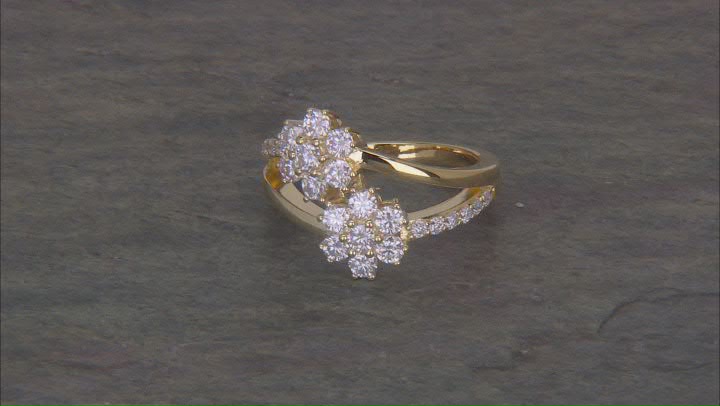 Moissanite 14k Yellow Gold Over Silver Flower Design Ring 1.08ctw DEW. Video Thumbnail