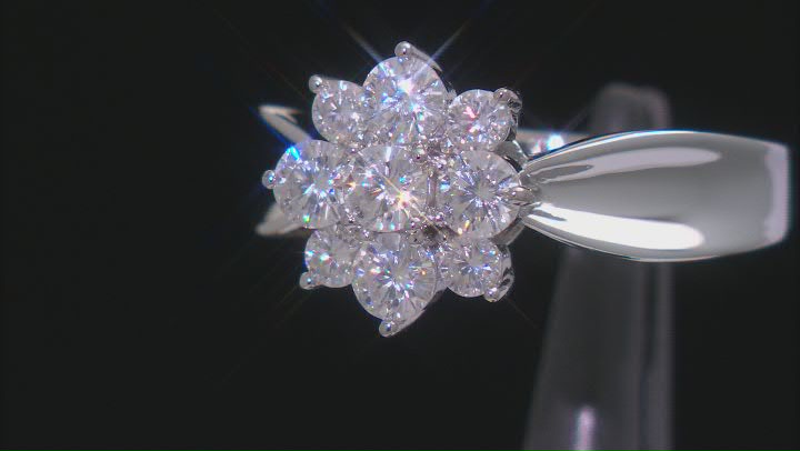 Moissanite Platineve Cluster Ring 1.04ctw DEW. Video Thumbnail