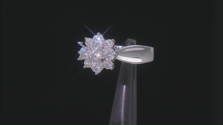 Moissanite Platineve Cluster Ring 1.04ctw DEW. Video Thumbnail