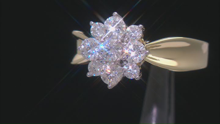 Moissanite 14k Yellow Gold Over Silver Cluster Ring 1.04ctw DEW. Video Thumbnail