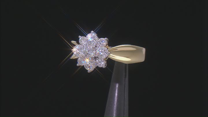 Moissanite 14k Yellow Gold Over Silver Cluster Ring 1.04ctw DEW. Video Thumbnail