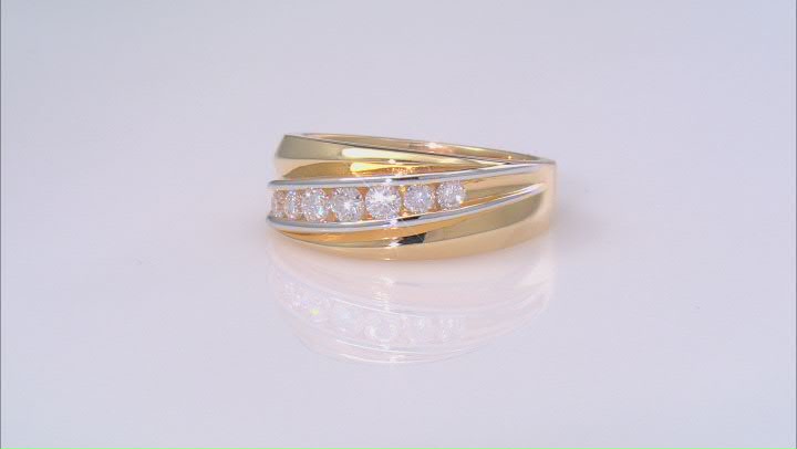 Moissanite Platineve And 14K Yellow Gold Over Silver Mens Band Ring .54ctw DEW. Video Thumbnail