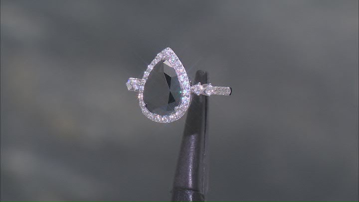 Navy Blue And Colorless Moissanite Platineve Halo Ring 4.31ctw DEW. Video Thumbnail