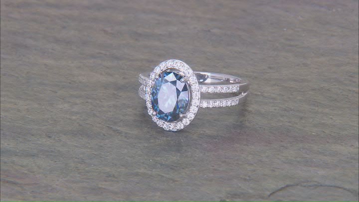 Navy Blue And Colorless Moissanite Platineve Halo Ring 2.58ctw DEW. Video Thumbnail