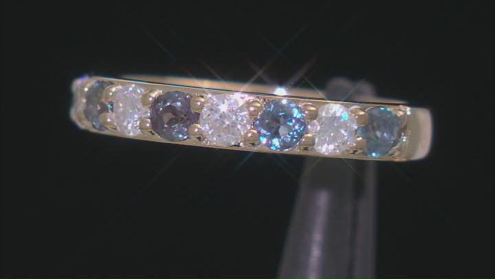 Moissanite And Lab Created Alexandrite 14k Yellow Gold Over Silver Band Ring .40ctw DEW Video Thumbnail