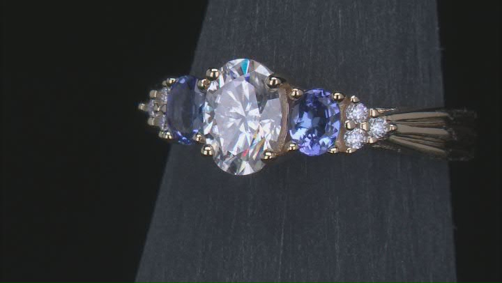 Moissanite And Tanzanite 14k Yellow Gold Over Silver Ring .96ctw DEW Video Thumbnail