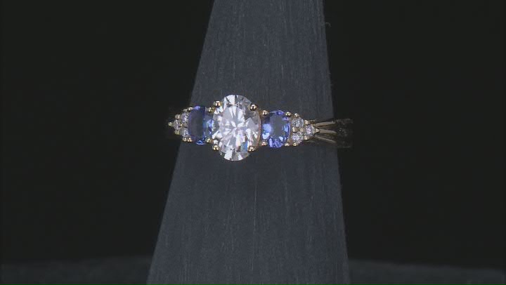 Moissanite And Tanzanite 14k Yellow Gold Over Silver Ring .96ctw DEW Video Thumbnail