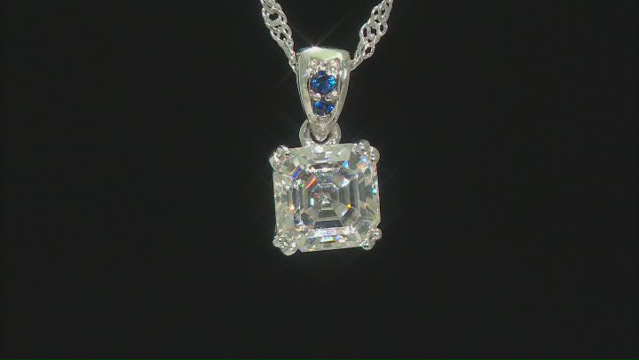 Moissanite and blue sapphire platineve pendant 2.96ct DEW. Video Thumbnail