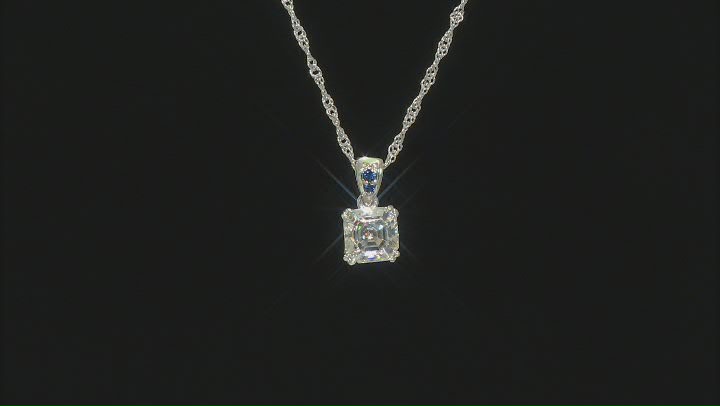 Moissanite and blue sapphire platineve pendant 2.96ct DEW. Video Thumbnail