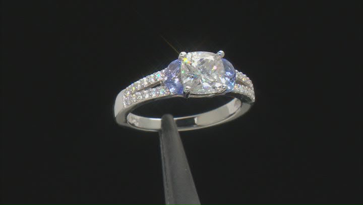 Moissanite and tanzanite platineve engagement ring 1.94ctw DEW Video Thumbnail