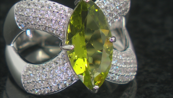 Green Peridot Rhodium Over Sterling Silver Ring 4.17ctw Video Thumbnail
