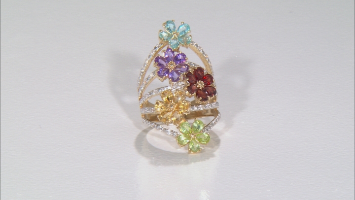 Multi-Gemstone 18k Yellow Gold Over Sterling Silver Ring 5.36ctw Video Thumbnail