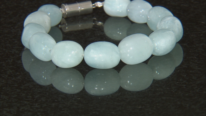 Blue aquamarine bead rhodium over silver bracelet Video Thumbnail