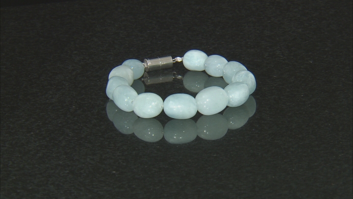 Blue aquamarine bead rhodium over silver bracelet Video Thumbnail
