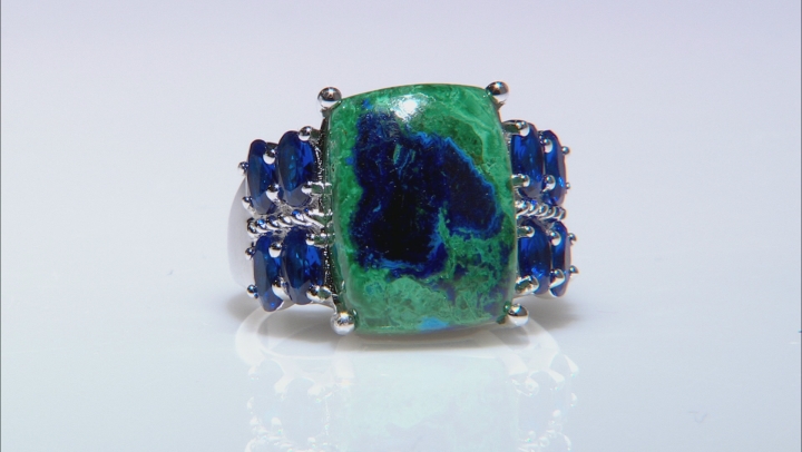 Blue azurmalachite rhodium over silver ring 1.48ctw Video Thumbnail