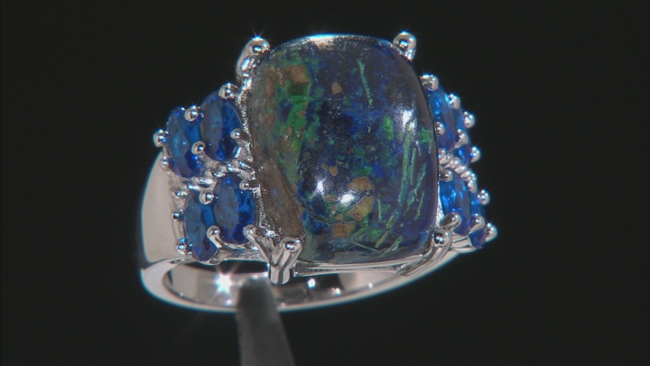 Blue azurmalachite rhodium over silver ring 1.48ctw Video Thumbnail