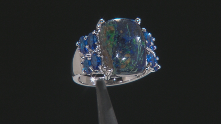 Blue azurmalachite rhodium over silver ring 1.48ctw Video Thumbnail