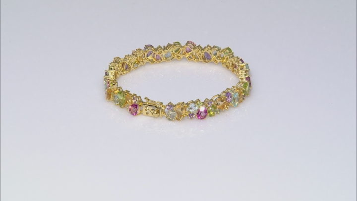 Multi-color gemstone 18k yellow gold over silver bracelet 24.27ctw Video Thumbnail