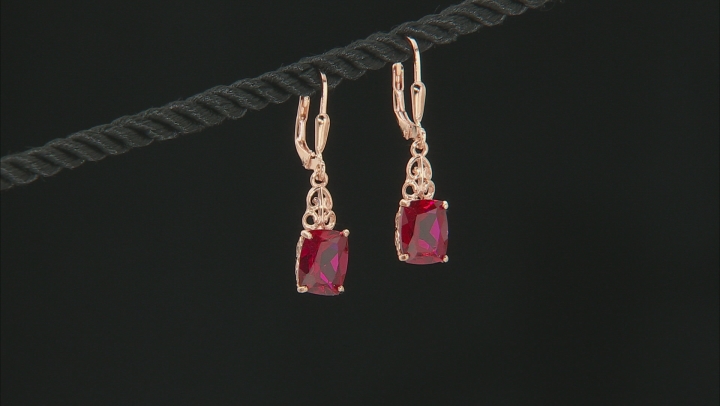 Red lab created ruby 18k rose gold over silver earrings 4.20ctw Video Thumbnail