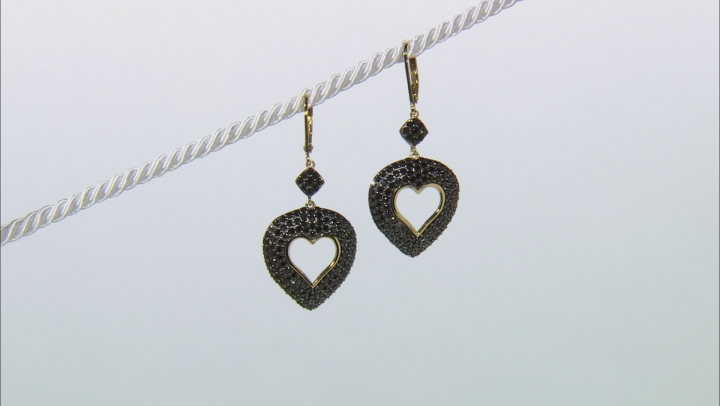 Black spinel 18k yellow gold over silver earrings 3.98ctw Video Thumbnail