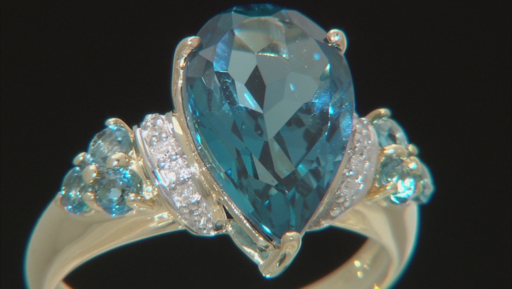 London Blue Topaz And Diamond 10k Yellow Gold Ring 5.72ctw Video Thumbnail