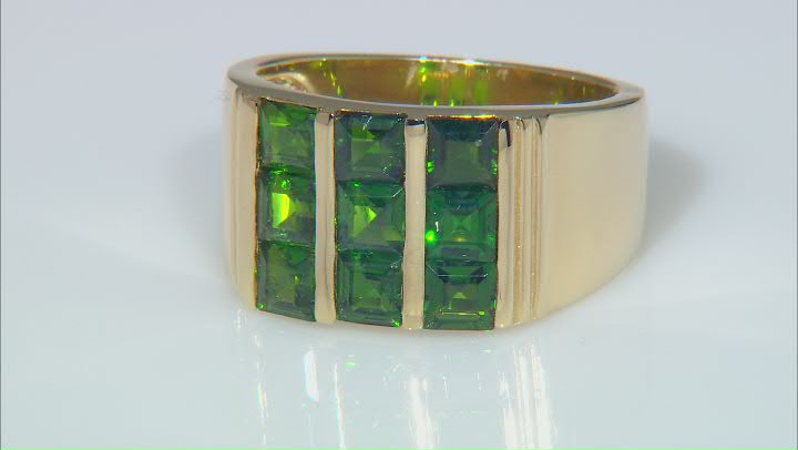 Green Chrome Diopside 18k Yellow Gold Over Sterling Silver Men's Ring 2.89ctw Video Thumbnail