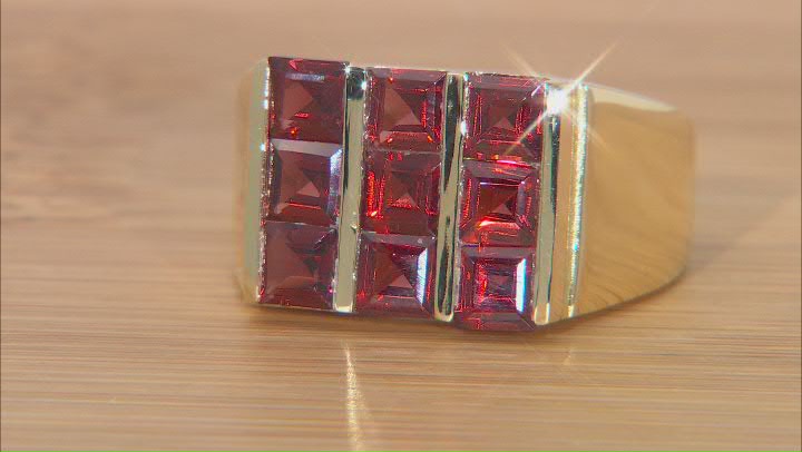 Red Square Garnet 18k Yellow Gold Over Silver Men's Ring Video Thumbnail