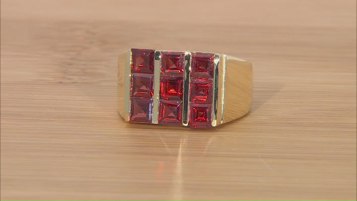 Red Square Garnet 18k Yellow Gold Over Silver Men's Ring Video Thumbnail