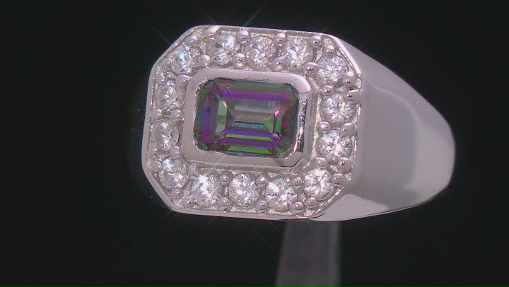 Green Mystic Topaz® Rhodium Over Sterling Silver Men's Ring 1.88ctw Video Thumbnail