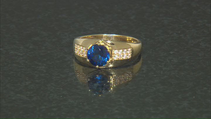 Blue Lab Created Sapphire 18k Yellow Gold Over Sterling Silver Men's Ring 2.40ctw Video Thumbnail