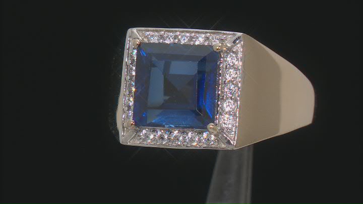 Blue Lab Created Sapphire 18k Yellow Gold Over Sterling Silver Men's Ring 3.84ctw Video Thumbnail