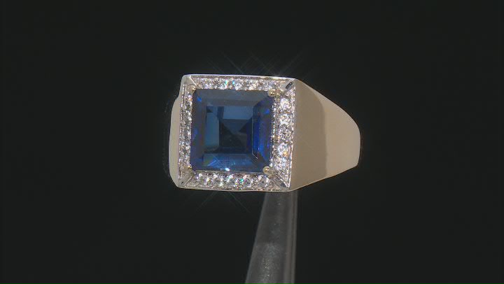 Blue Lab Created Sapphire 18k Yellow Gold Over Sterling Silver Men's Ring 3.84ctw Video Thumbnail