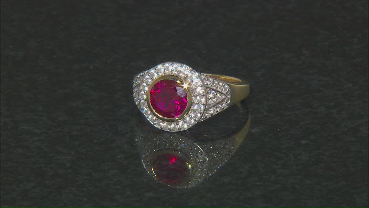 Red Lab Created Ruby 18k Yellow Gold Over Sterling Silver Men's Ring 2.83ctw Video Thumbnail