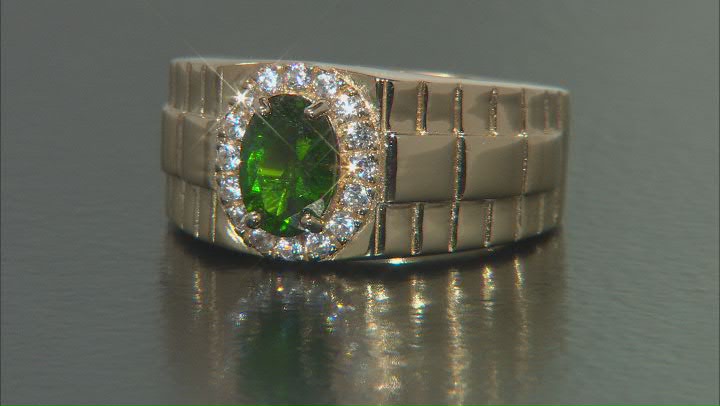 Green Chrome Diopside 18k Yellow Gold Over Silver Men's Ring 1.48ctw Video Thumbnail