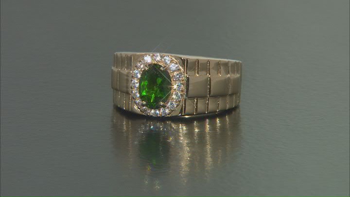 Green Chrome Diopside 18k Yellow Gold Over Silver Men's Ring 1.48ctw Video Thumbnail